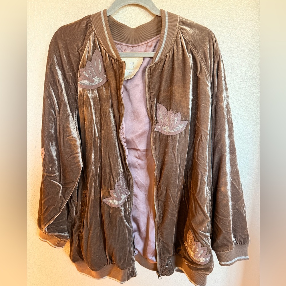 Anthropologie Hei Hei West End Velvet Bomber Jacket Size: XL (Generous)